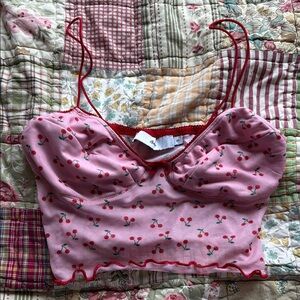 Cherry Print Pink Crop Top